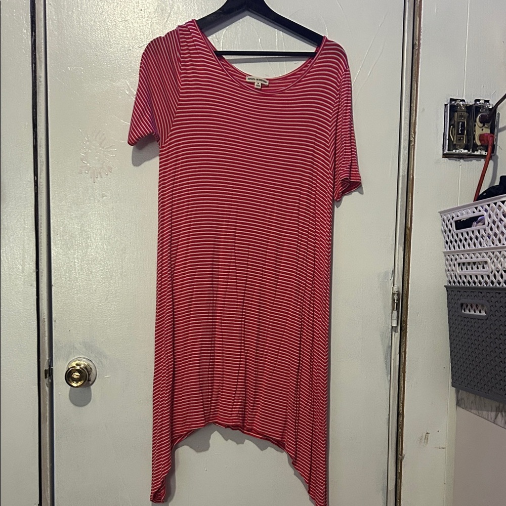 Zenana Outfitters Red Striped High Low Dress